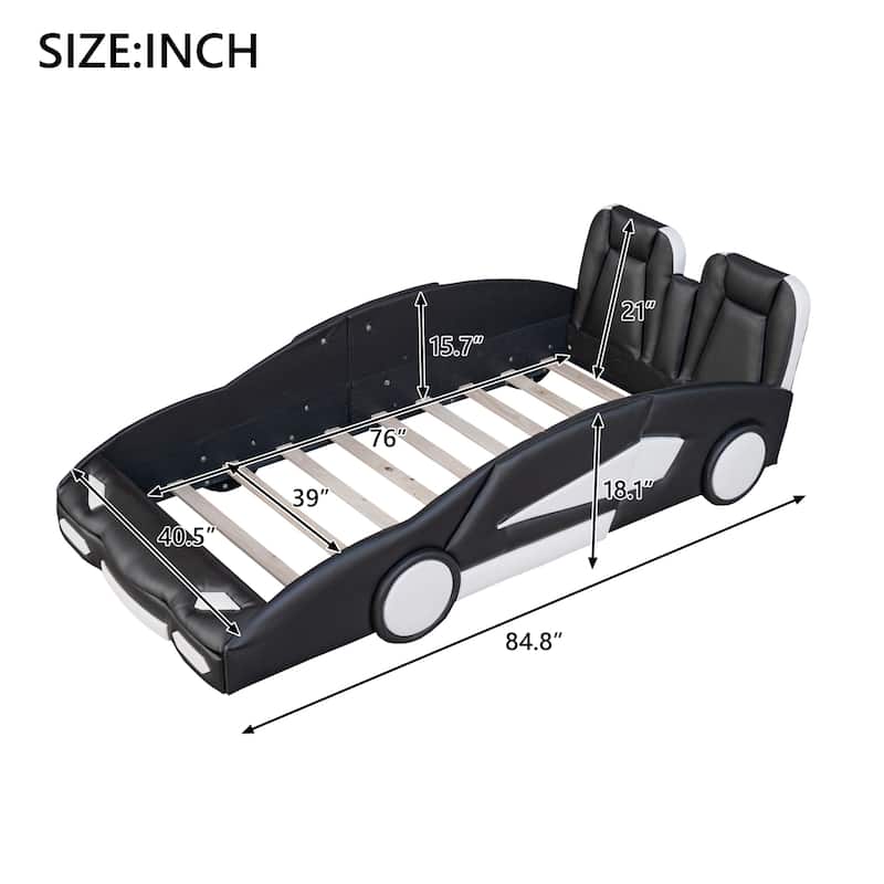 Sleek Black Twin Race Car Bed with Wheels - Speed into Sleep!