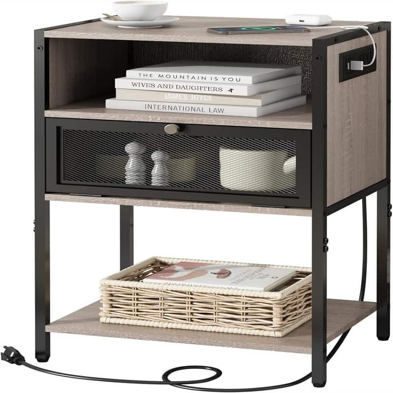 Nightstand with Charging Station - Greige