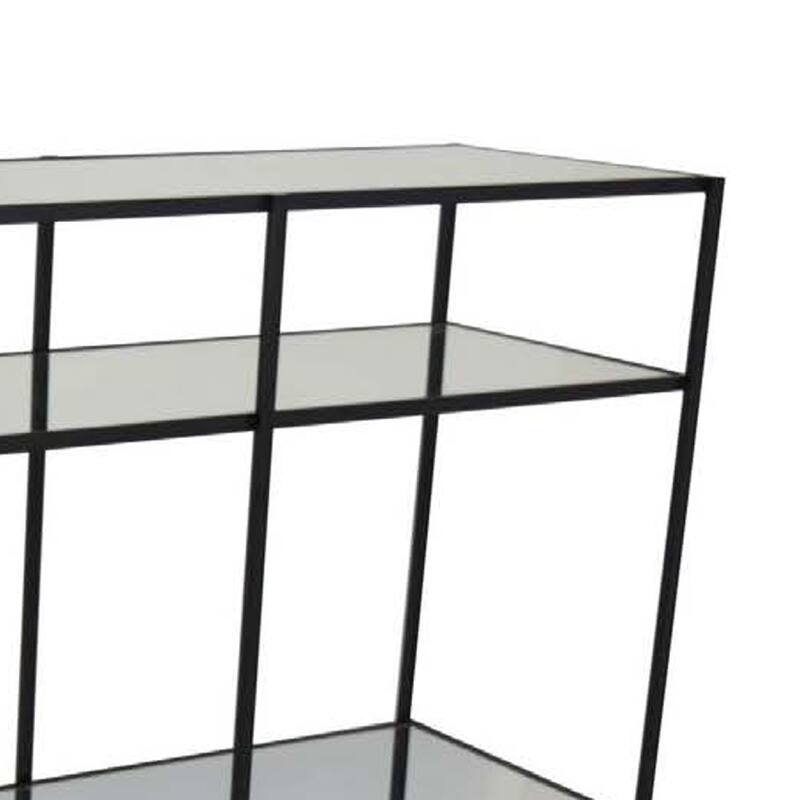 Woly Plant Stand Rack, 2 Glass Shelves, 59 Inch Industrial Black Metal