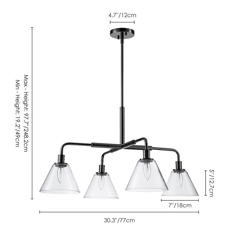 4-Light Modern Black Linear Sputnik Clear Glass Chandelier/Pendant Light for Kitchen Island - 30.3 in. W x 16.5 in. H
