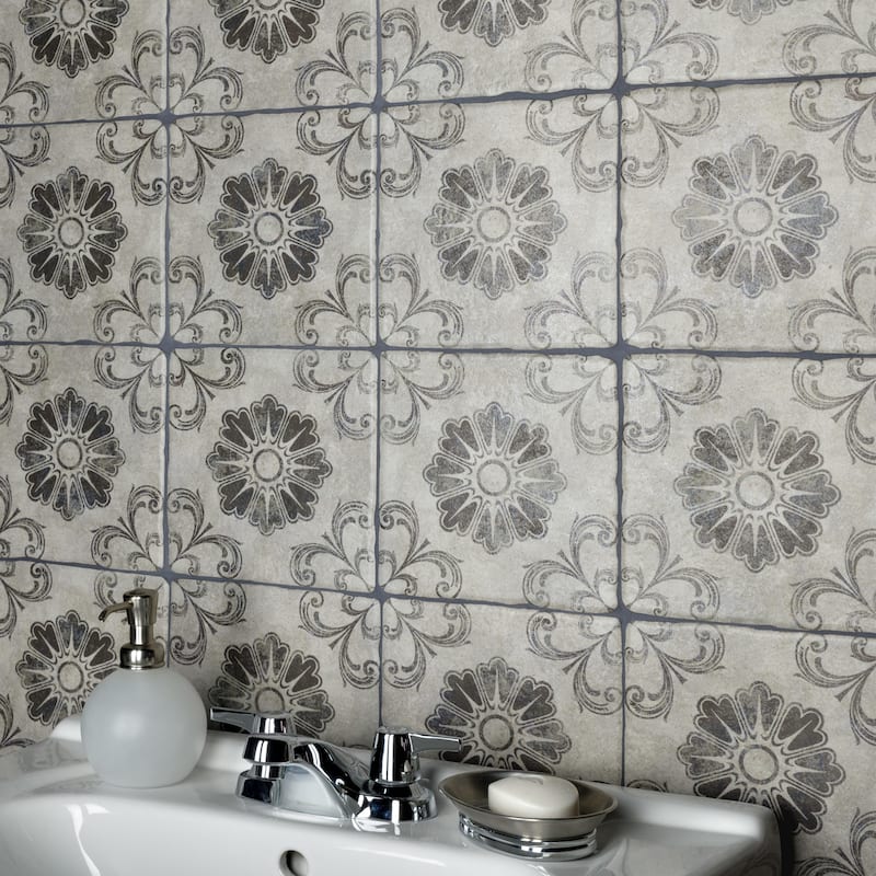 Merola Tile Costa Cendra Decor Fleur 7-3/4" x 7-3/4" Ceramic Floor and Wall Tile
