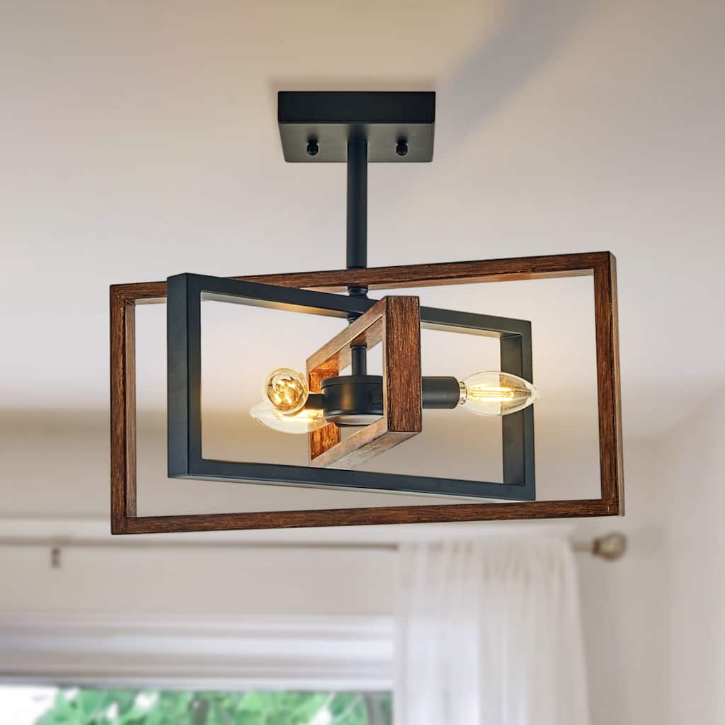 14 inch wood painted pendant 3 Lt - Wood Black