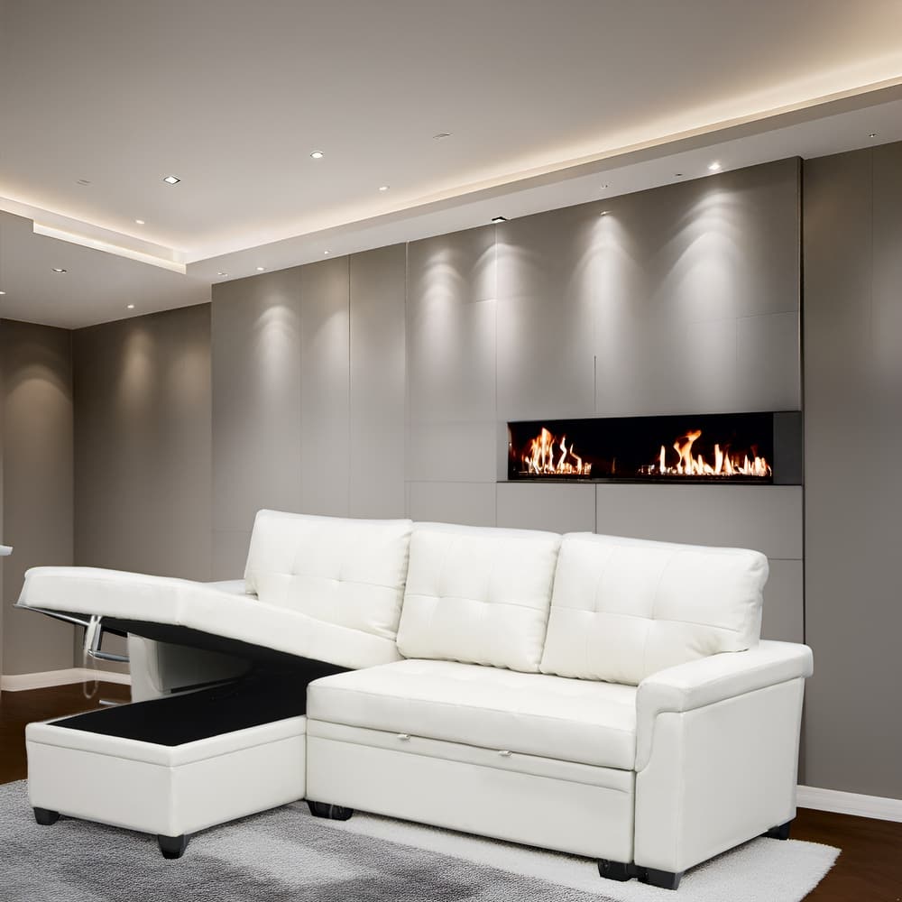 Modern Reversible Convertible Sleeper Sectional Sofa Bed - L-Shape with Storage Chaise, Wide Armrest and Durable Legs