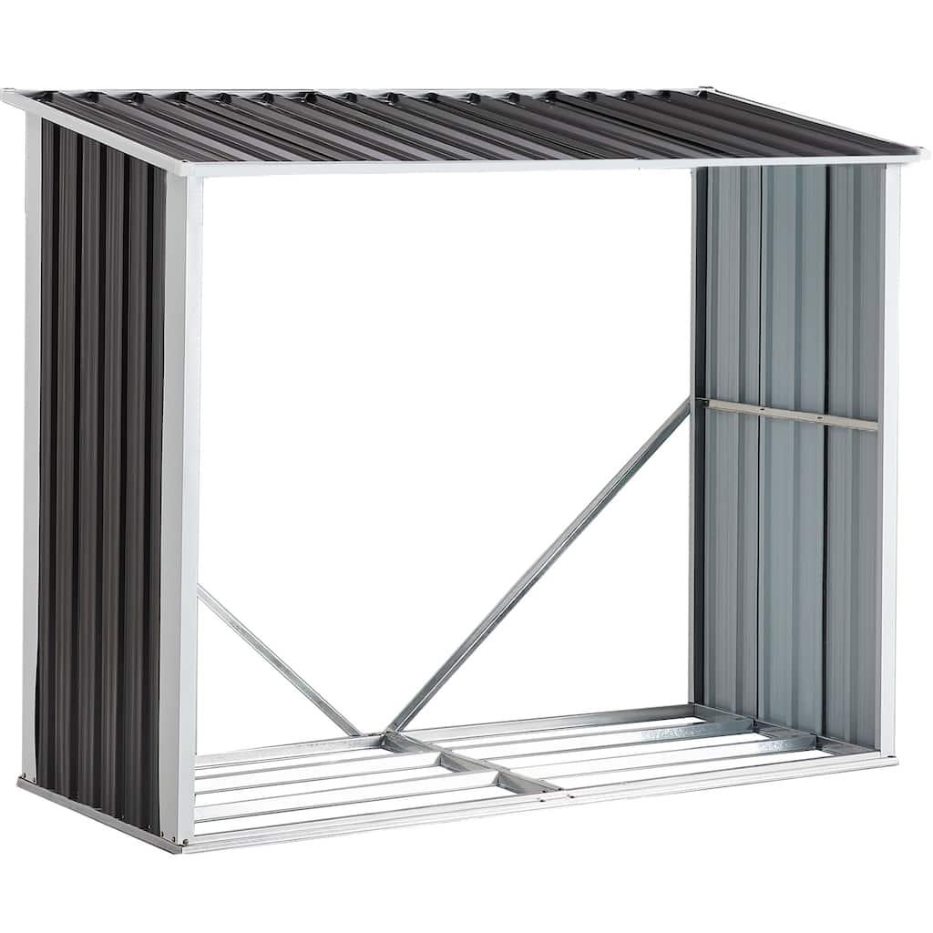 GDFStudio - Outdoor Galvanized Steel Firewood Storage Rack Shed Shed with Lockable Tool Compartment for Backyard, Patio & Garden