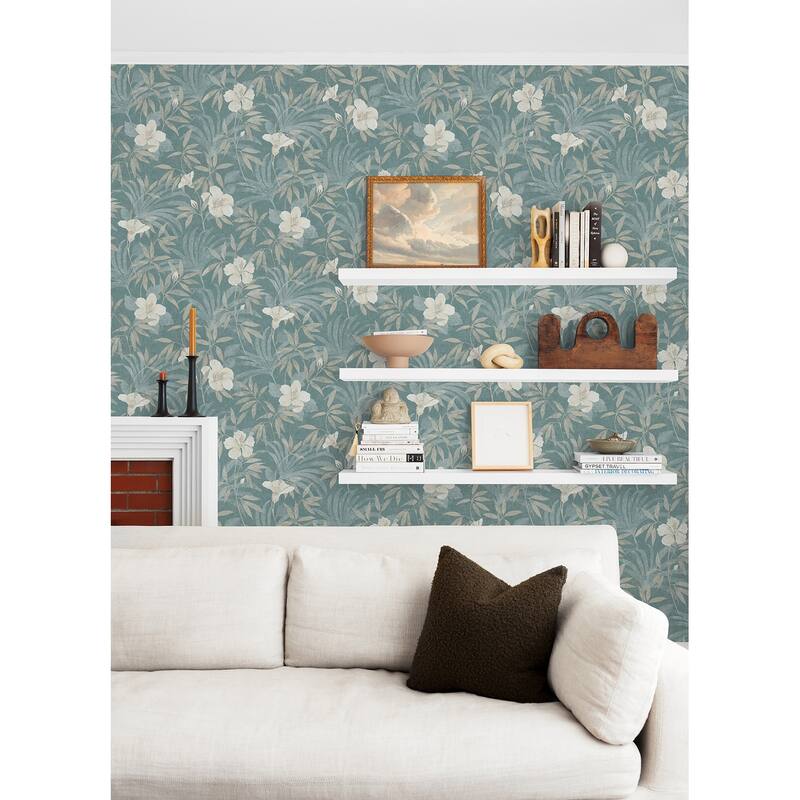 Advantage Malecon Aqua Floral Wallpaper - 20.9in x 396in x 0.025in - 20.9in x 396in x 0.025in