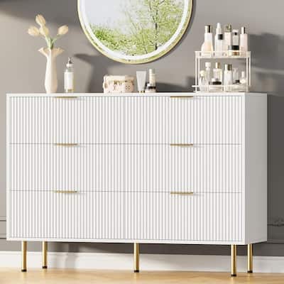 Fluted 6 Drawer Deep Dresser for Bedroom, Living Room, Hallway, Kids Room