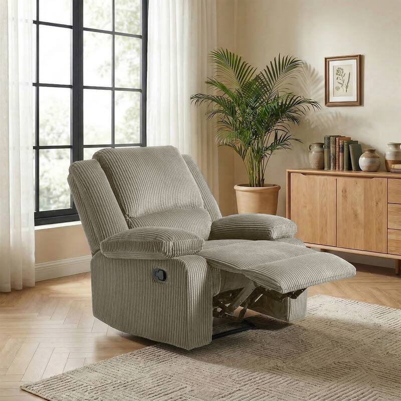 Corduroy Manual Recliner Chair with Footrest