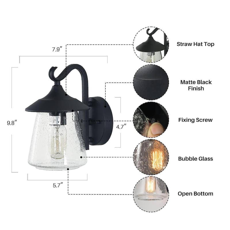 Farmhouse Black 1-Light Outdoor Wall Sconces Patio Glass Porch Lantern Light