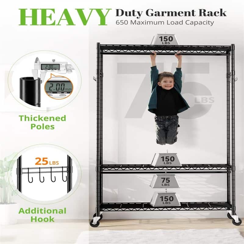 Heavy Duty Wire Garment Rack Clothes Rack - 47.24"D x 17.71"W x 80.7"H