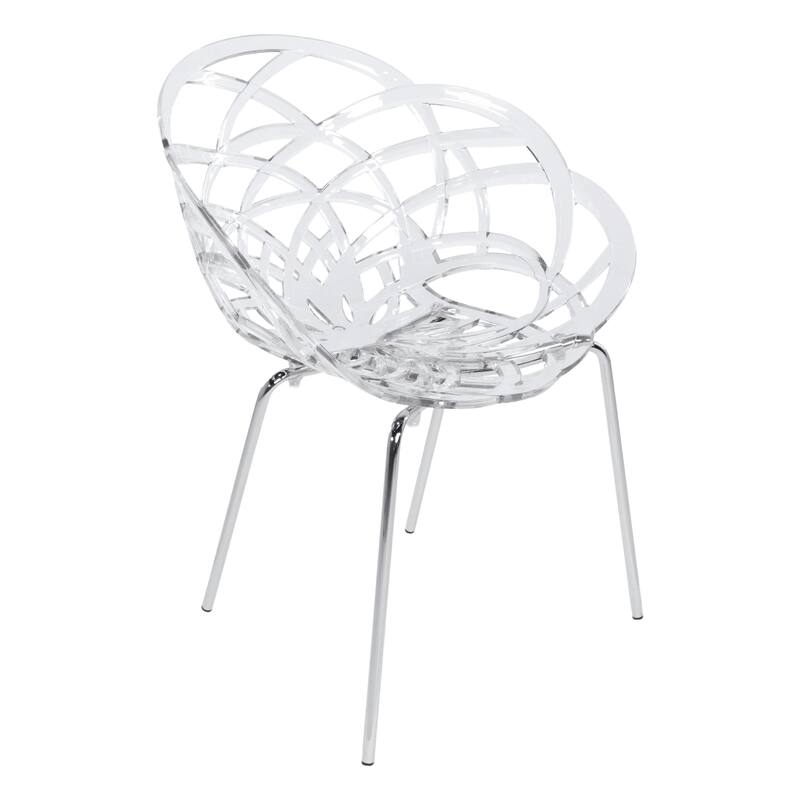 Furnish Theory Fleur-ML Stackable Dining Armchairs Arm Chairs Anti-UV Polycarbonate Shell & Chrome-Plated Steel Legs (Set of 2)
