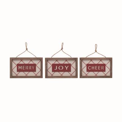 Transpac Wood Multicolor Christmas Plaid Ornaments Decor Set of 3