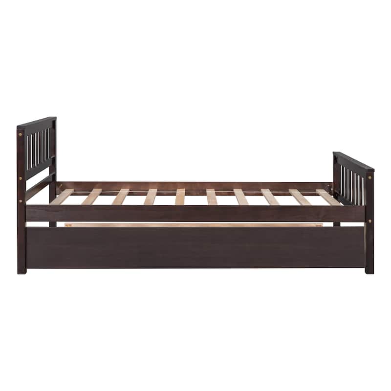 Twin Platform Bed with Trundle and Footboard for Bedroom