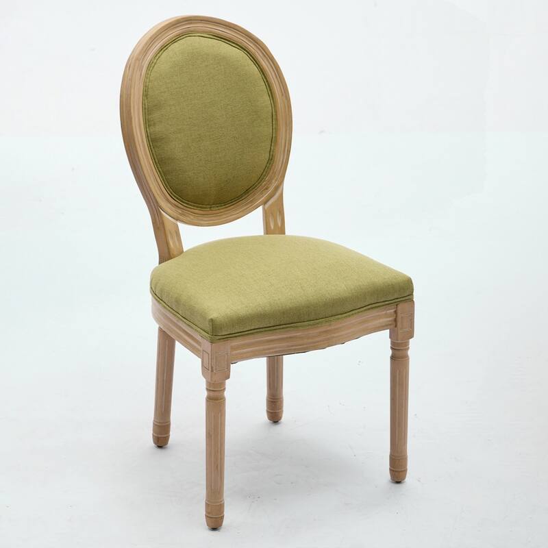 French Style Solid Wood Frame Antique Painting Linen Fabric Back Dining Chair