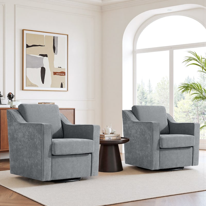 2 Set Modern Swivel Accent Arm Chair for Living Room - Grey-Chenille