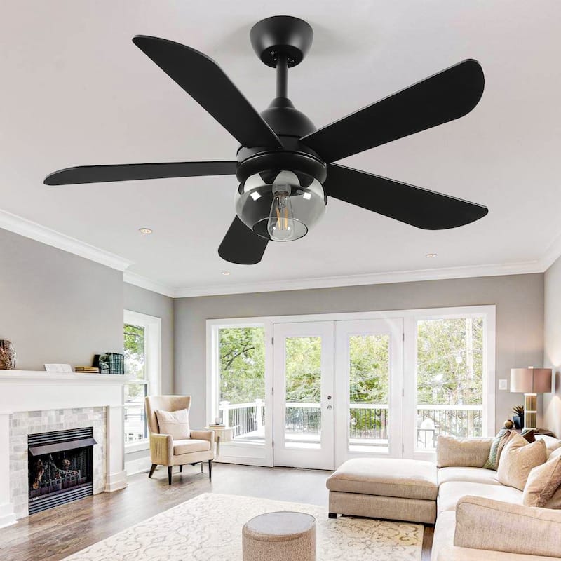Moasis 42 to 52 Inch Ceiling Fan with Glass Light Shade and Remote Control - Black - 42 Inches