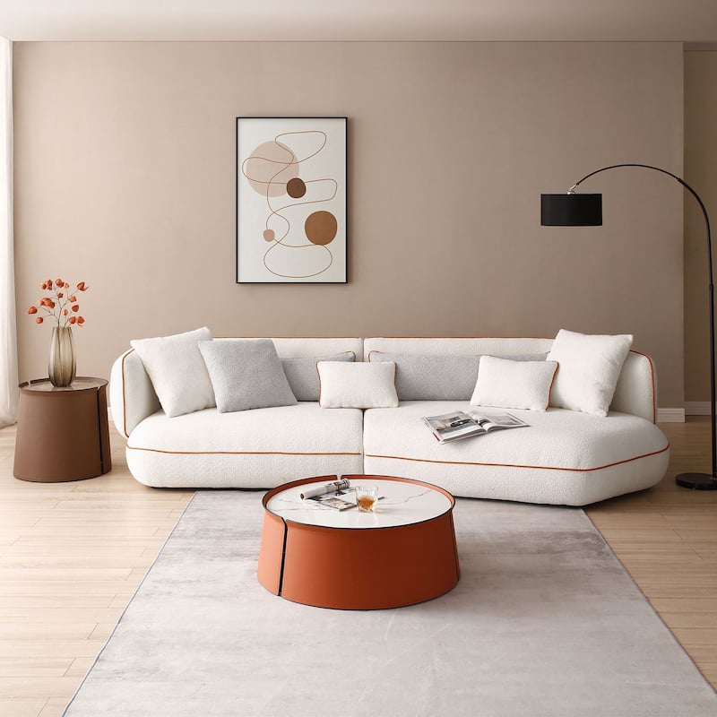 Mid-century Modern Stylish Upholstered Sectional Beige Sofa Curved Sofa for Living Room