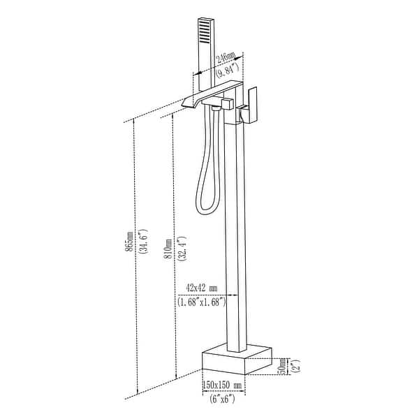 dimension image slide 0 of 2, 34.6"H Solid Brass Freestanding Waterfall Tub Filler with Handheld Shower