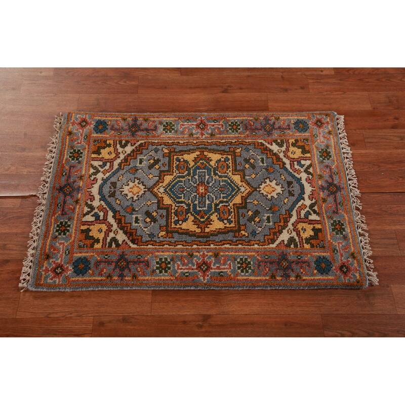 Hand Knotted Oriental 100% Wool Carpet Traditional Medallion Greys & Charcoal Heriz (serapi) Area Rug - 3' 0'' X 2' 0''