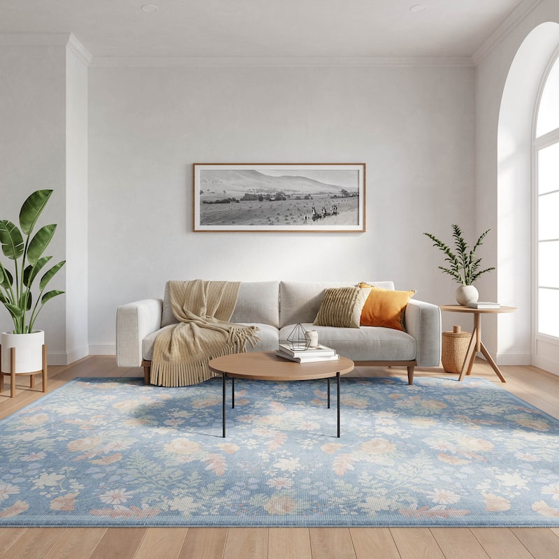 Nourison Botanical Washables Indoor only Floral Patterned Area Rug - Blue/Multicolor - 7'6" x 9'10"