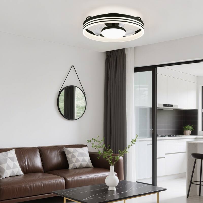 20 in Smart Bladeless Dimmable Flush Mount Ceiling Fans with Remote and Lights - 19.7''-2 Lights