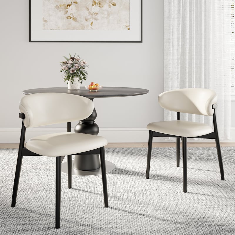 Leather Upholstered Dining Chairs Set Of 2, Armless Side Chair With Backrest - Black+White