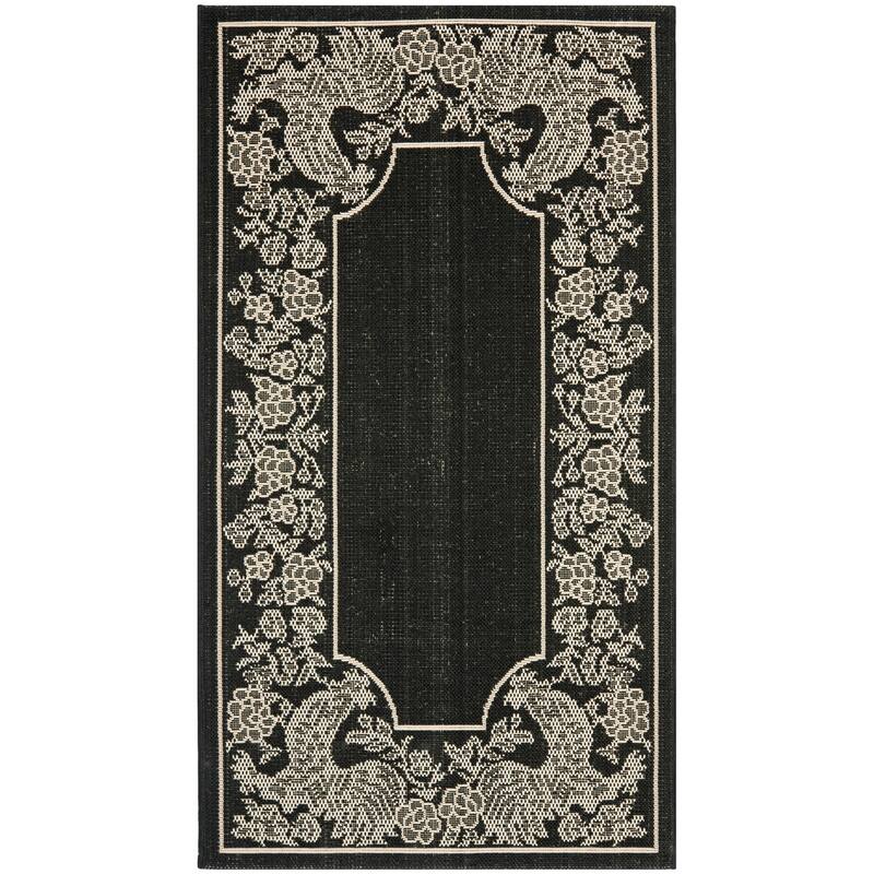 SAFAVIEH Courtyard Terry Indoor/ Outdoor Waterproof Patio Backyard Rug - 2' x 3'7" - Black/Sand