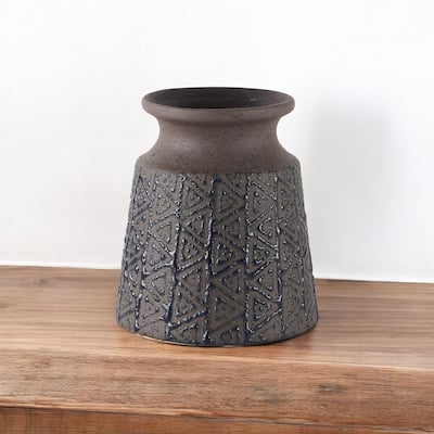 HomeRoots 6" Brown Abstract Cylinder Ceramic Table Vase