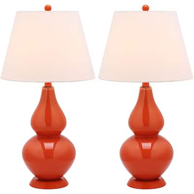 SAFAVIEH Lighting 27-inch Cybil Double Gourd Orange Table Lamp (Set of 2) - 14"x14"x26"