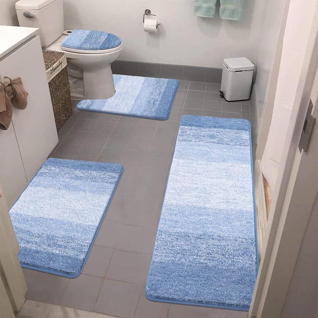 Bathroom Rugs Sets 4 Piece with Toilet Cover,Soft Absorbent Bath Mats Non-Slip Bathroom Mat for Bathroom Plush Shaggy Microfiber