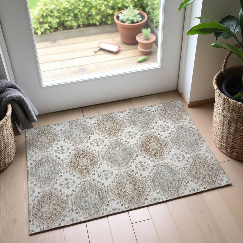 Premium Washable Super Soft Global Modern Mayfield Rug - Ivory - 1'8" x 2'6"