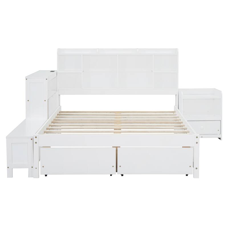 Gray Full Size Platform Bed with Integrated Desk, Nightstand, Storage Drawers & USB Ports - Multi-functional Design