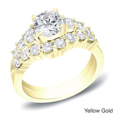 Auriya 14k Gold 2ctw Round Diamond Engagement Ring Set Certified