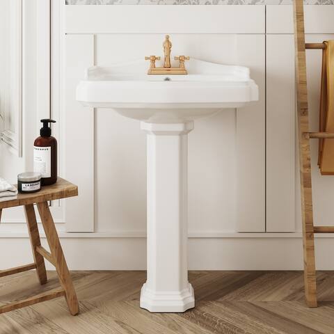 DeerValley Dynasty 27" Rectangle Pedestal Bathroom Sink With Overflow