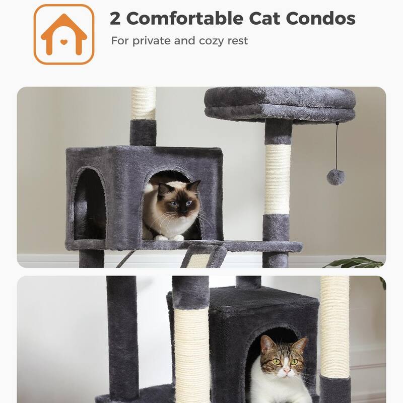 Large cat tree with apartment, hammock and toy ball
