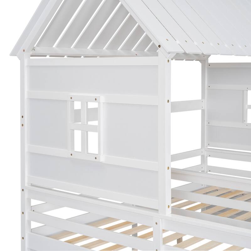 Twin House Beds with Storage Drawers, Perfect for Boy and Girl Shared Bedroom, Pine Wood Frame
