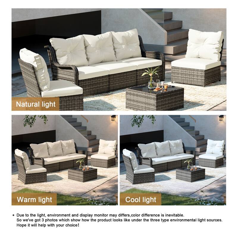 6-pieces Patio Wicker Outdoor Sectional Seating Sofa Set with Coffee Table