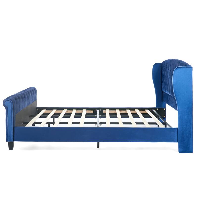 Christopher Knight Home - Amara Traditional Velvet Upholstered Sleigh Bed with Wingback Headboard & Scroll Footboard, King Size