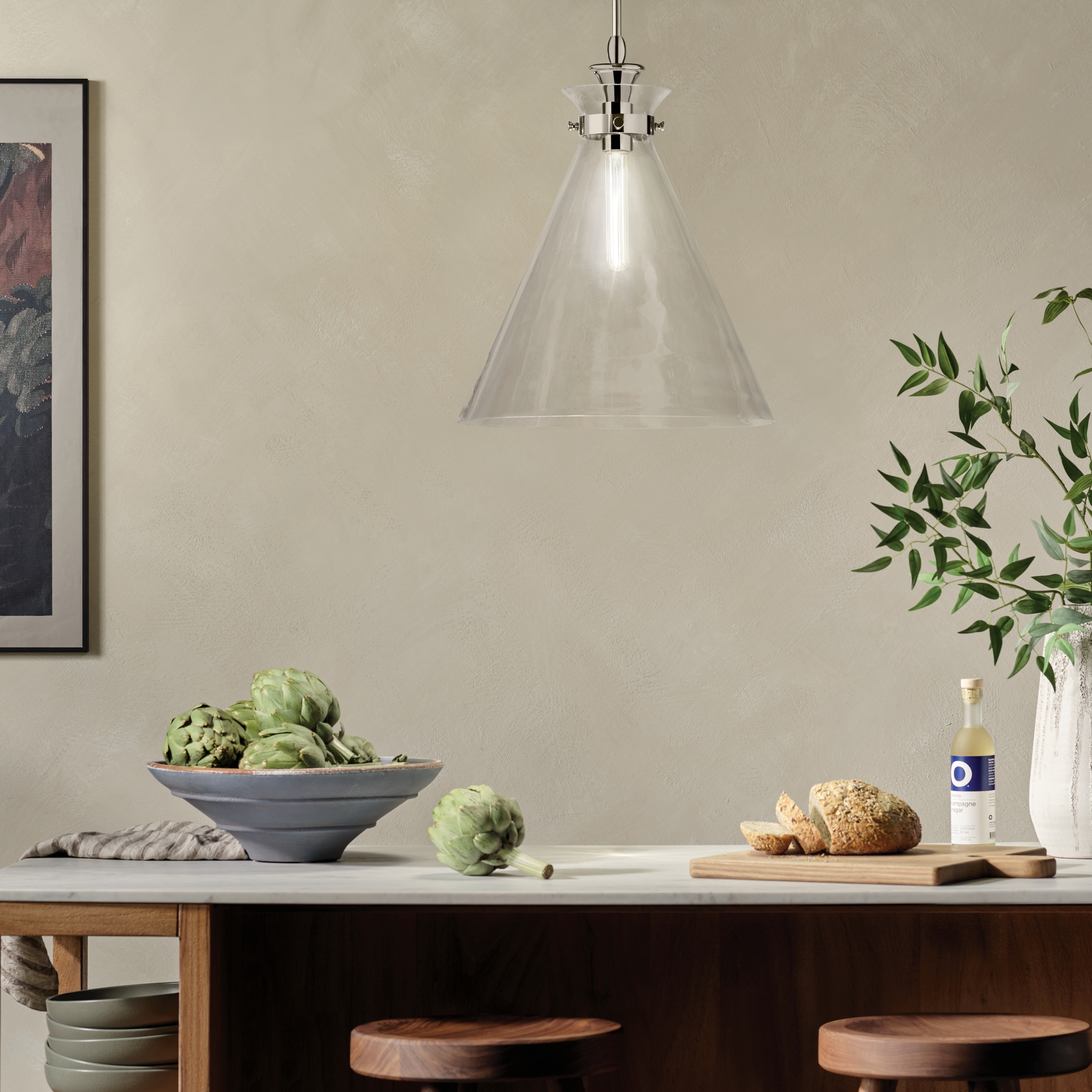 Kichler Lighting Laria 16 Inch 1 Light Pendant with Clear Glass in Polished Nickel