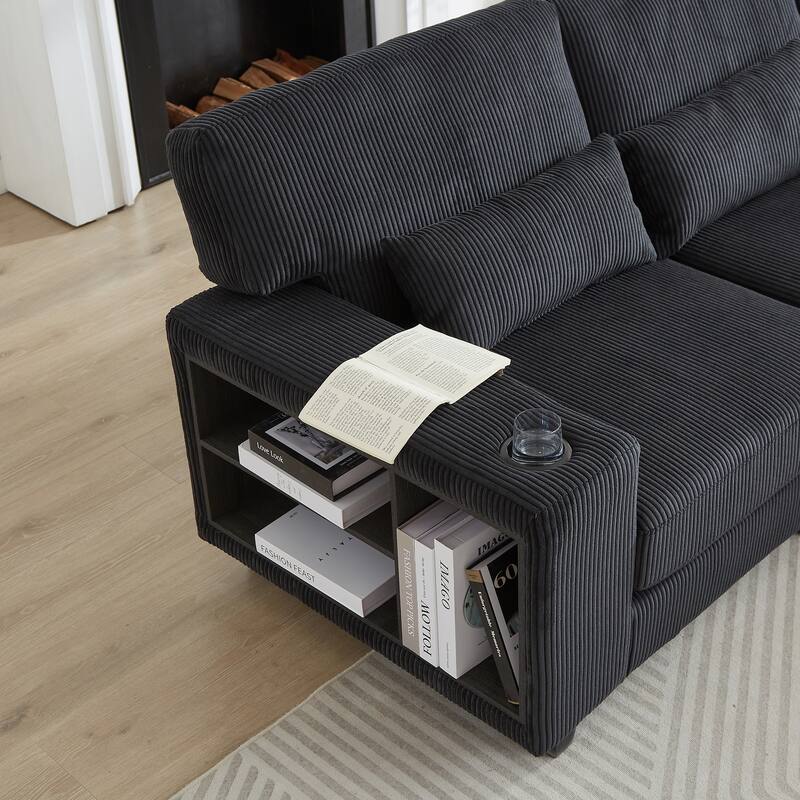 102.75" Corduroy L-Shaped Modular Sectional Sofa with Storage