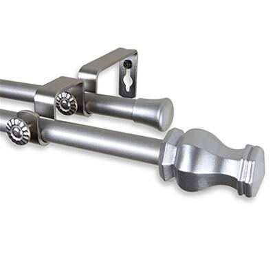 Decorative Double Curtain Rod - Satin Nickel Finish, 84 Inch Window Rod with Brackets & Hardware - 120