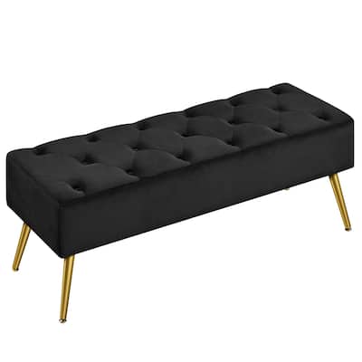 Yaheetech Upholstered Footstool Velvet Ottoman Button-Tufted Table Bench - 45"×16"×17"