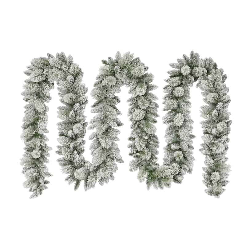 Puleo International 20 ft. x 10 in. Flocked Spruce Artificial Garland - Green - Green
