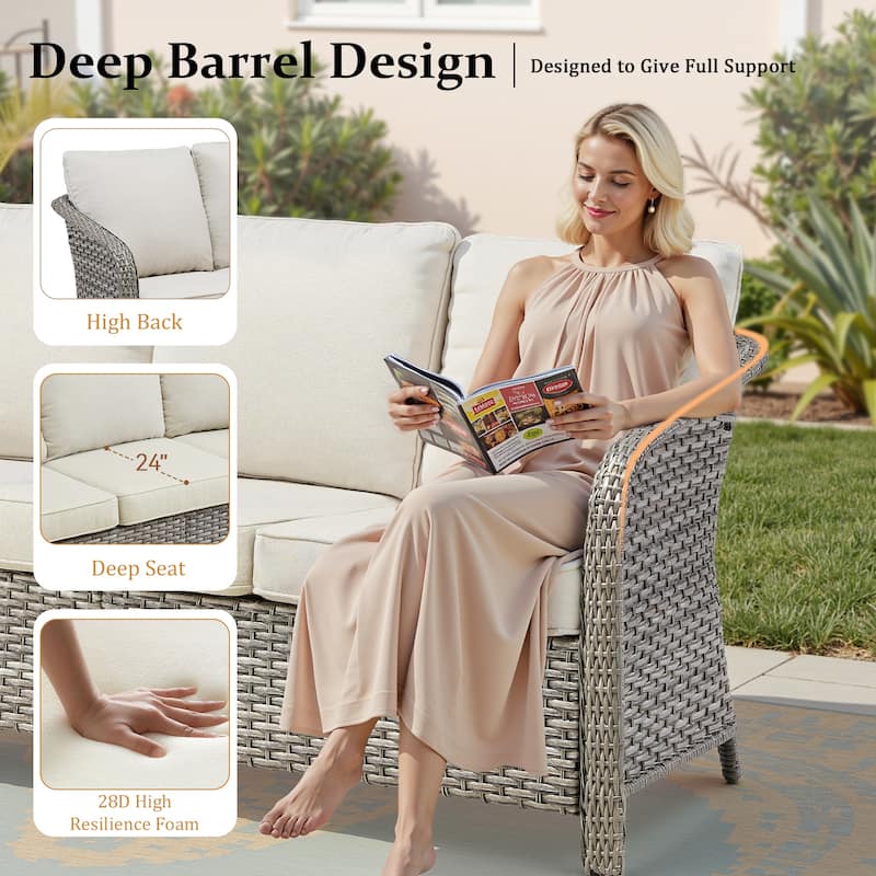 Pocassy Outdoor Patio Wicker Sofa Chair Furniture Set
