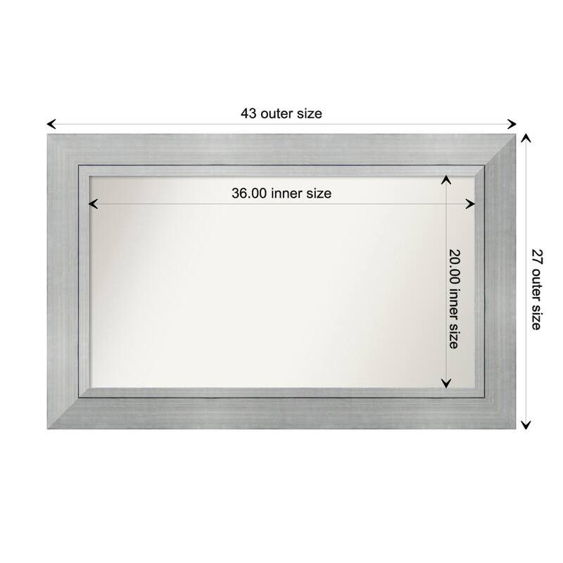 Romano Silver Framed Non-Beveled Custom Wall Mirror, Bathroom Vanity Mirror - Outer Size: 43.25 x 27.25