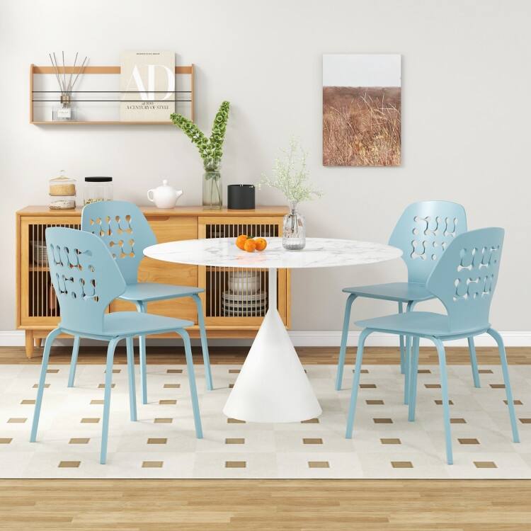 Set of 4 Metal Dining Chair with Hollowed Backrest and Metal Legs - 17.5" x 21" x 33.5" (L x W x H)