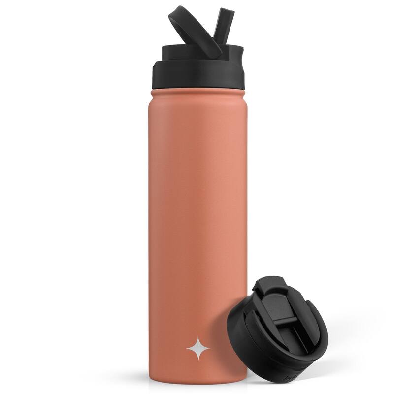 JoyJolt Triple Insulated Stainless Steel Water Bottle with Flip Lid & Sport Straw Lid - 22 oz - Terracotta