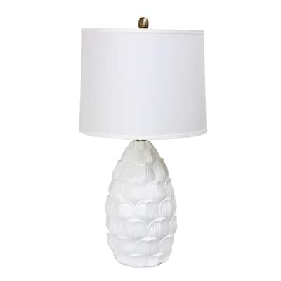 Tall Coastal Seashell Table Lamp with Tapered Shade - 28" - White