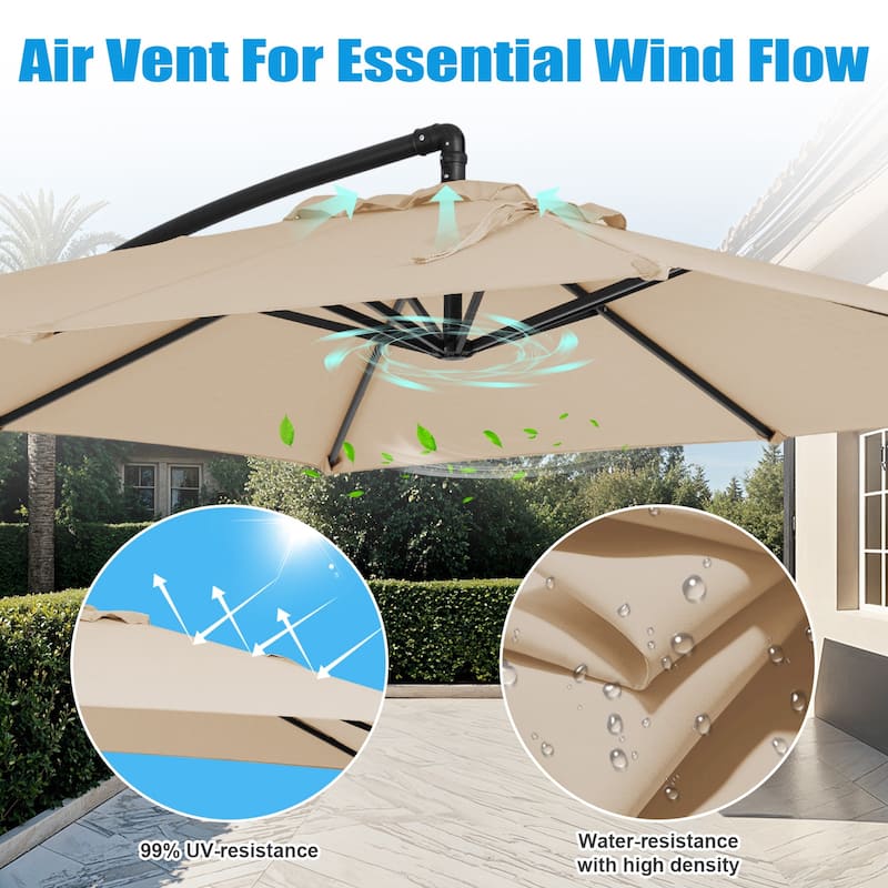 8ft×8ft Square Steel Crank-lift Cantilever Umbrella With Weighted Base