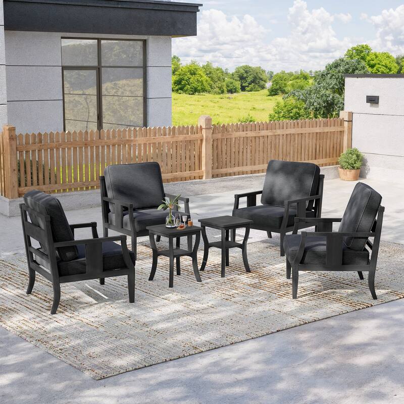6-piece Outdoor Teak Seating Set Club Chairs with Cushions