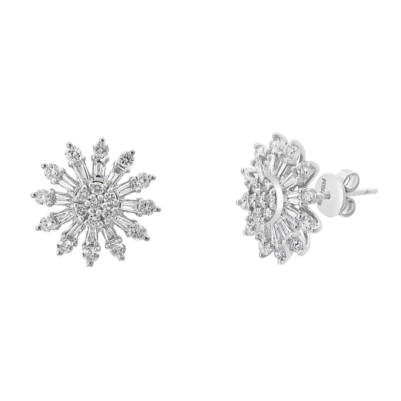 EFFY 14K White Gold Diamond Pave Starburst Cluster Earrings
